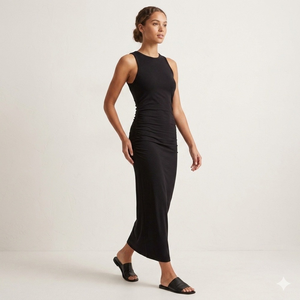 Banana Republic Side-Ruched Tank Maxi Dress Sleeveless Jersey Knit Black XL